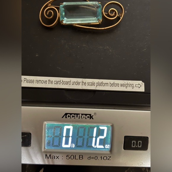 3”x2” Brooch With Blue Emerald Cut Vintage Midcentury Modern faux Aquamarine - Picture 4 of 16